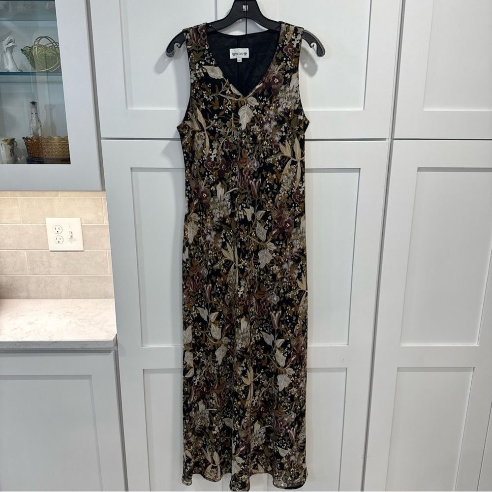 Vintage NOE Floral Sleeveless Maxi Dress black lined size L